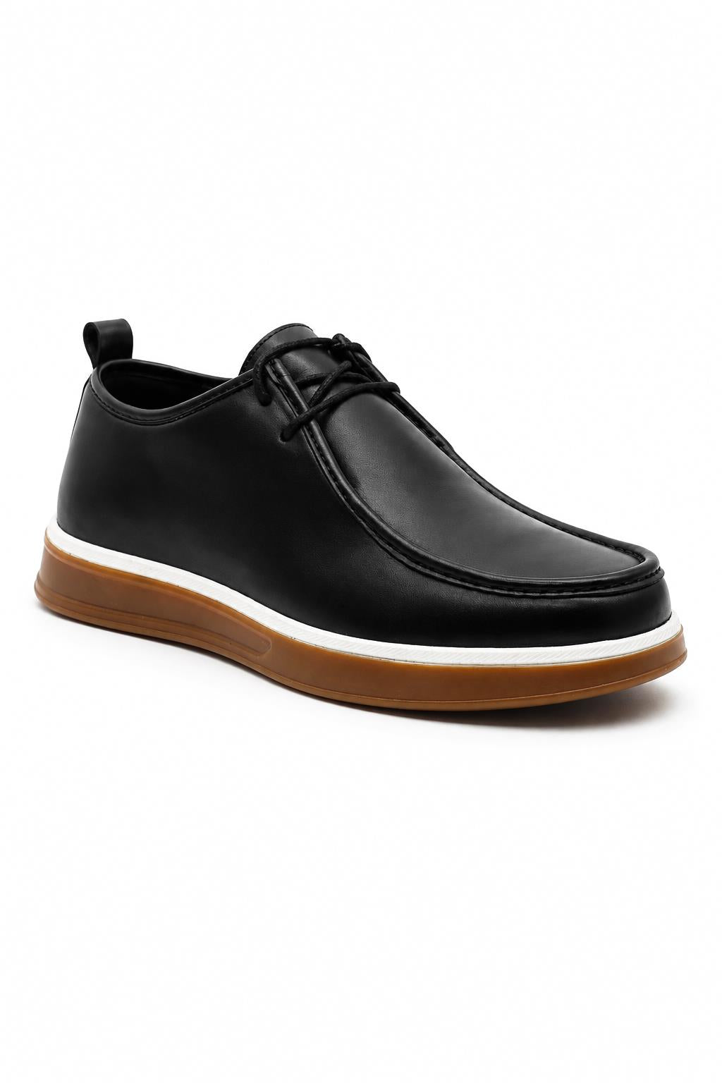 Men's Black Faux Leather Apron Toe Moc-Toe Chukka Boots