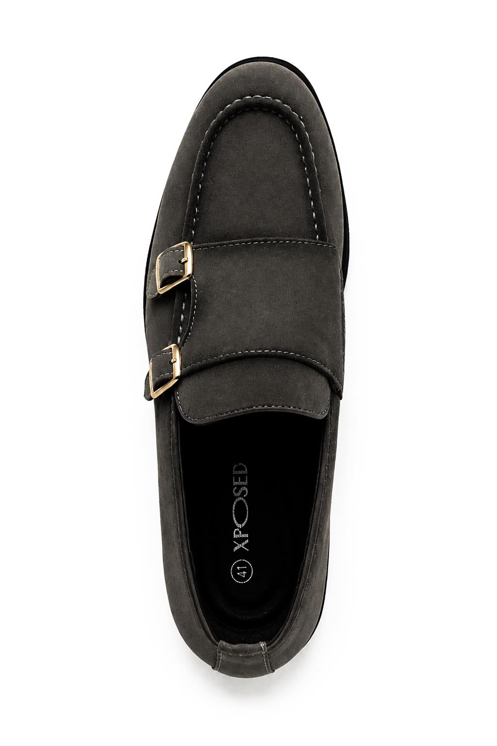Men's Grey Faux Suede Double Monk Strap Loafers