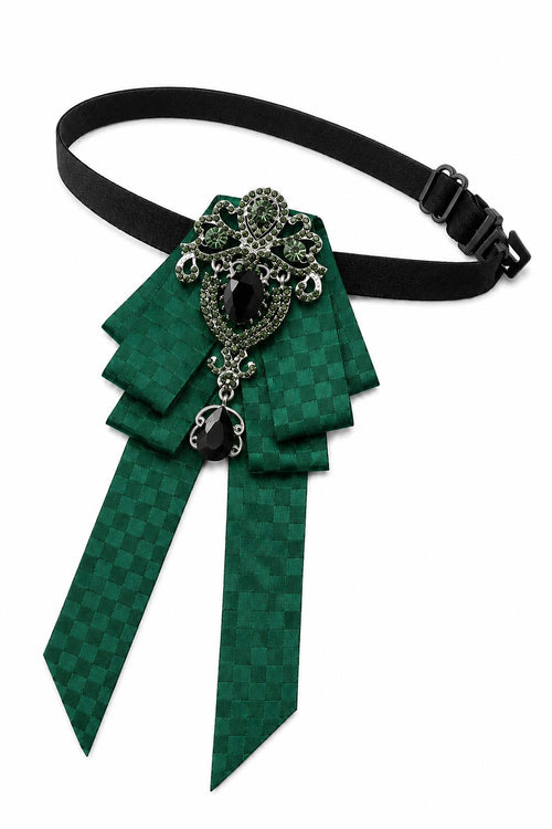 Men’s Green Jewelled Short Ribbon Brooch Bow Tie