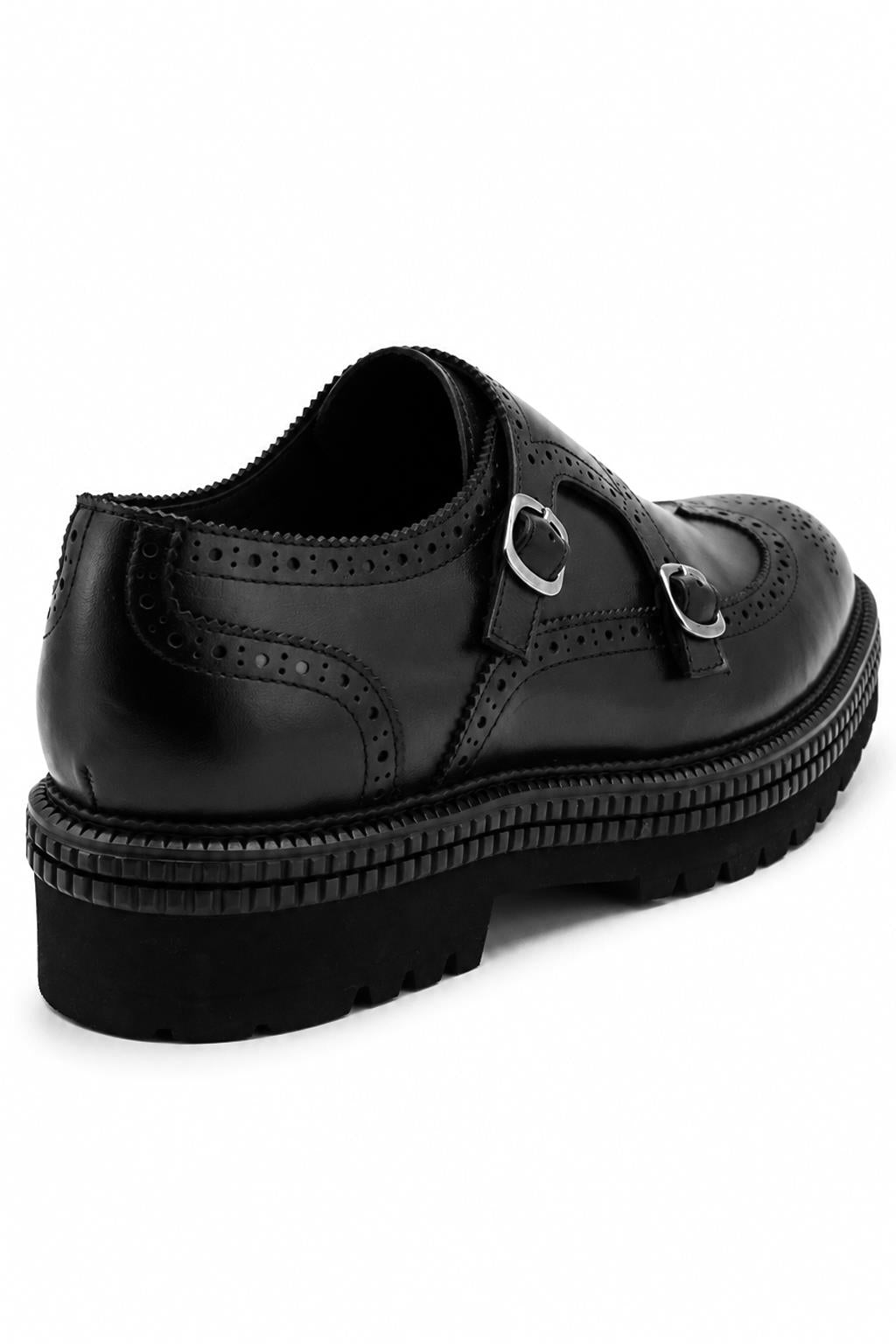 Men's Black Double Monk Strap Brogues - Chunky Sole