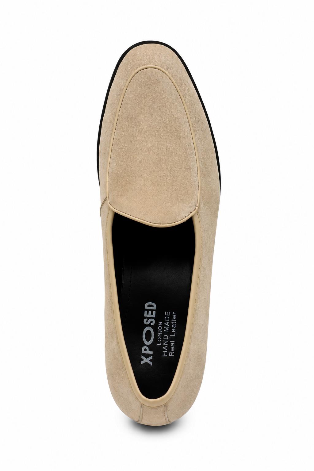 Men's Beige Suede Leather Dress Loafers