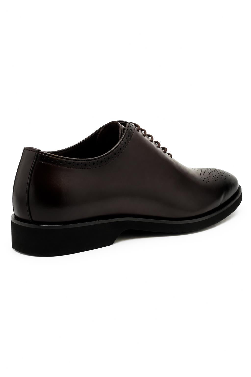 Men's Brown Faux Leather Whole-Cut Oxford Brogue Shoes
