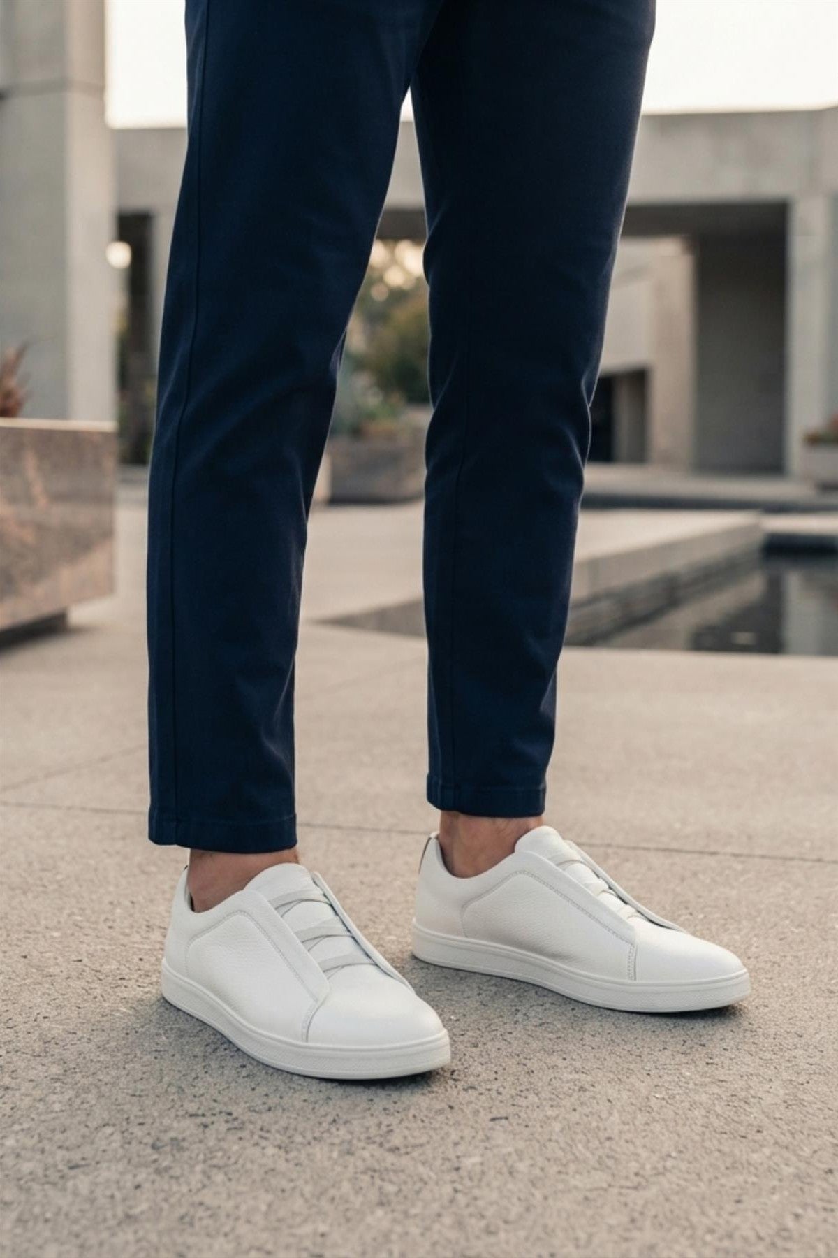 Men’s White Faux Leather Slip-On Trainers