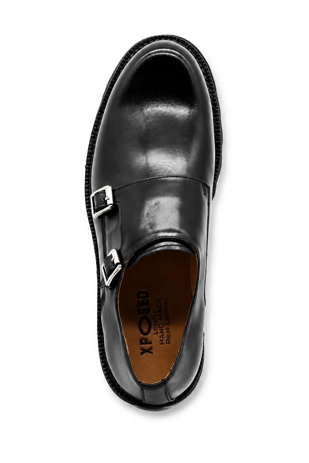 KNOX Men’s Black Leather Chunky Double Monk Strap Shoes