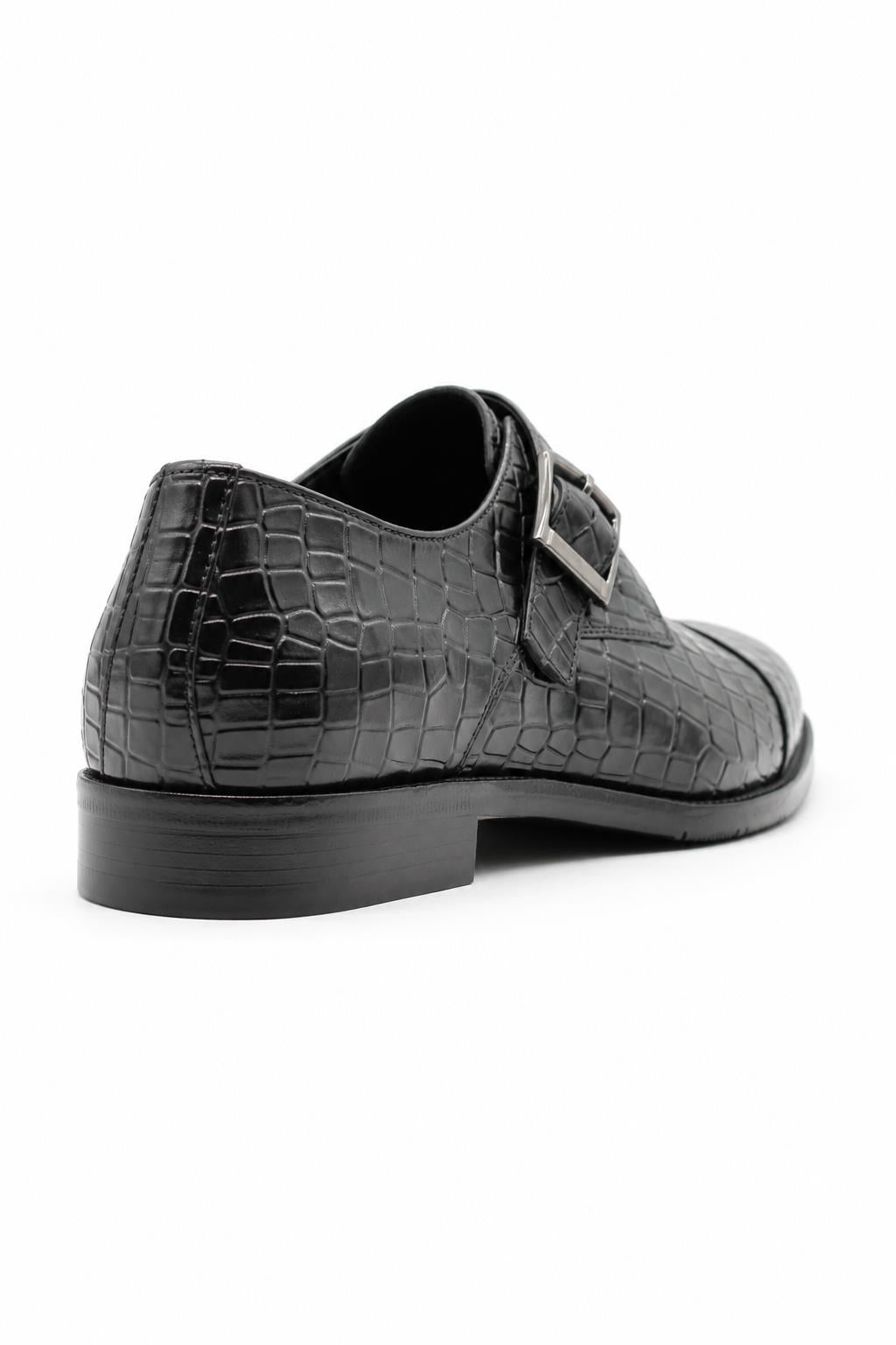 ELAN Men's Black Croc Embossed Leather Single Monk Strap Shoes