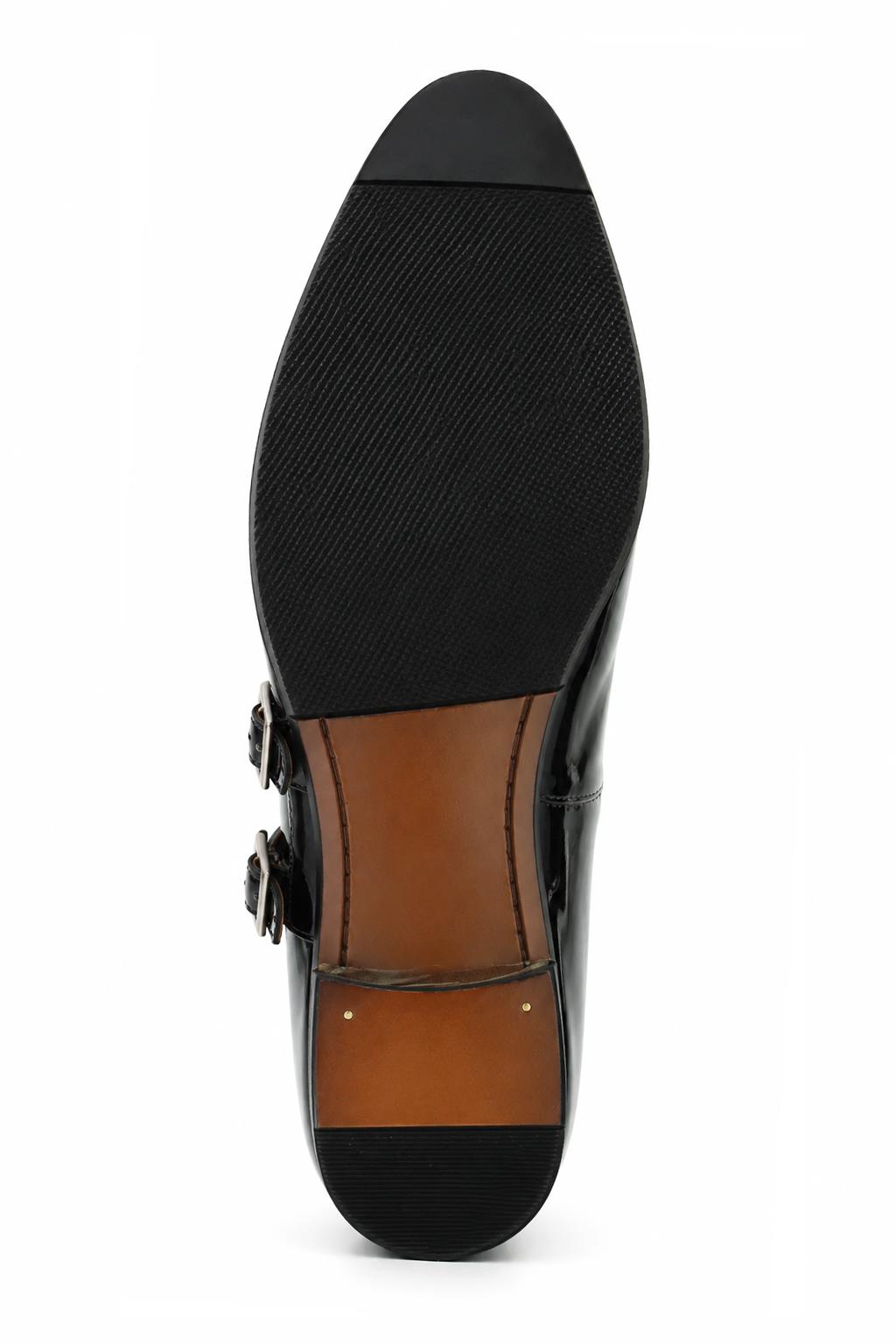 ROAN Men’s Black Hi-Shine Patent Leather Monk Dress Shoes