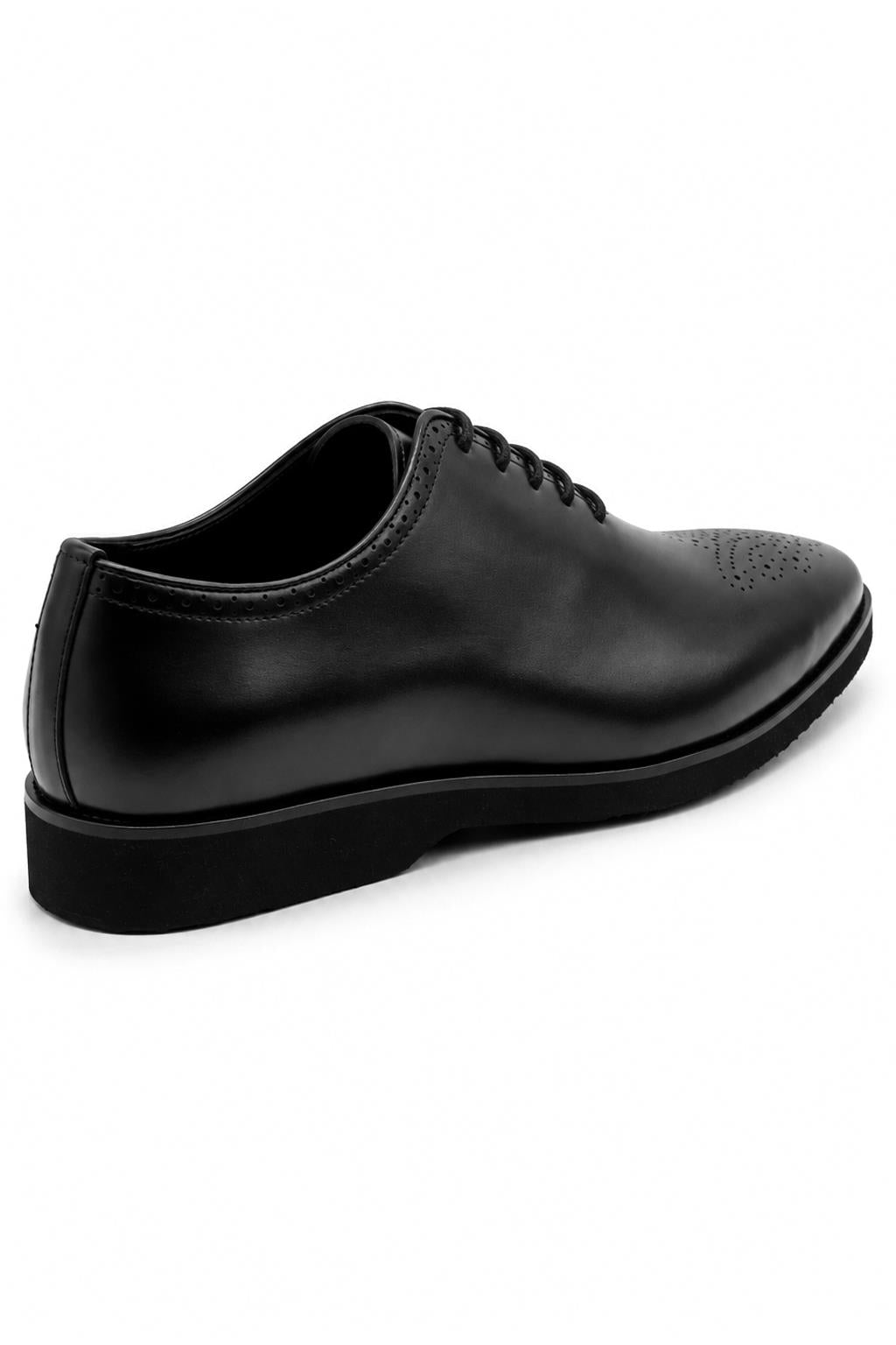 Men's Black Faux Leather Whole-Cut Oxford Brogue Shoes