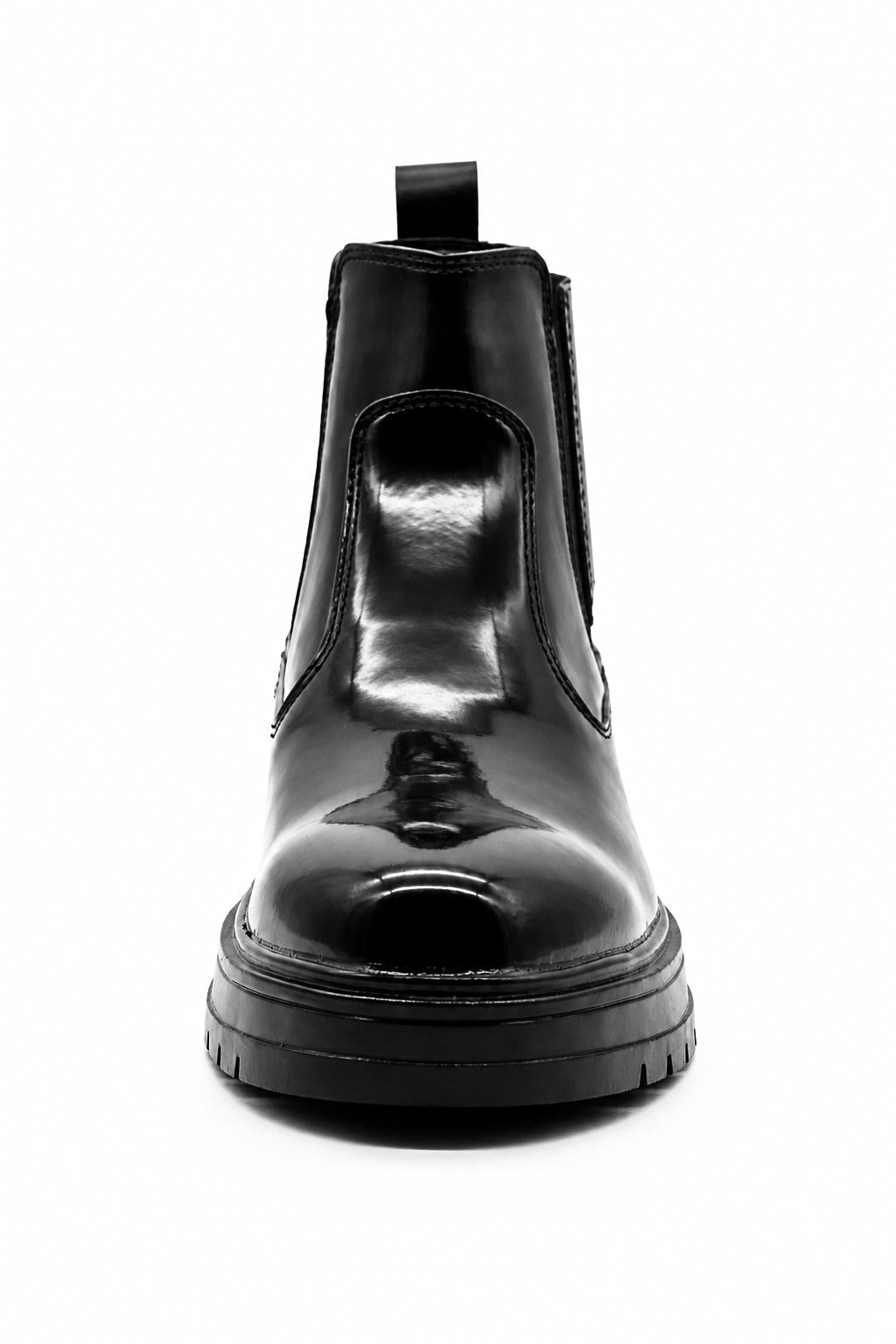 Men's Black Patent Faux Leather Retro Chelsea Boots Lug Sole