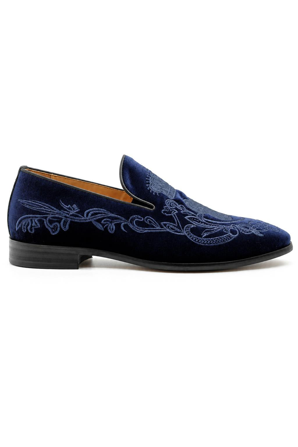 FRED Men’s Navy Blue Embroidered Velvet Party Loafers