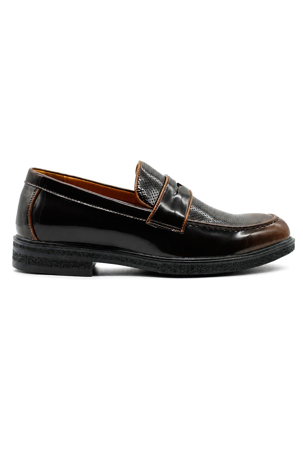 Men’s Brown Patent Pin-Dot Penny Loafers
