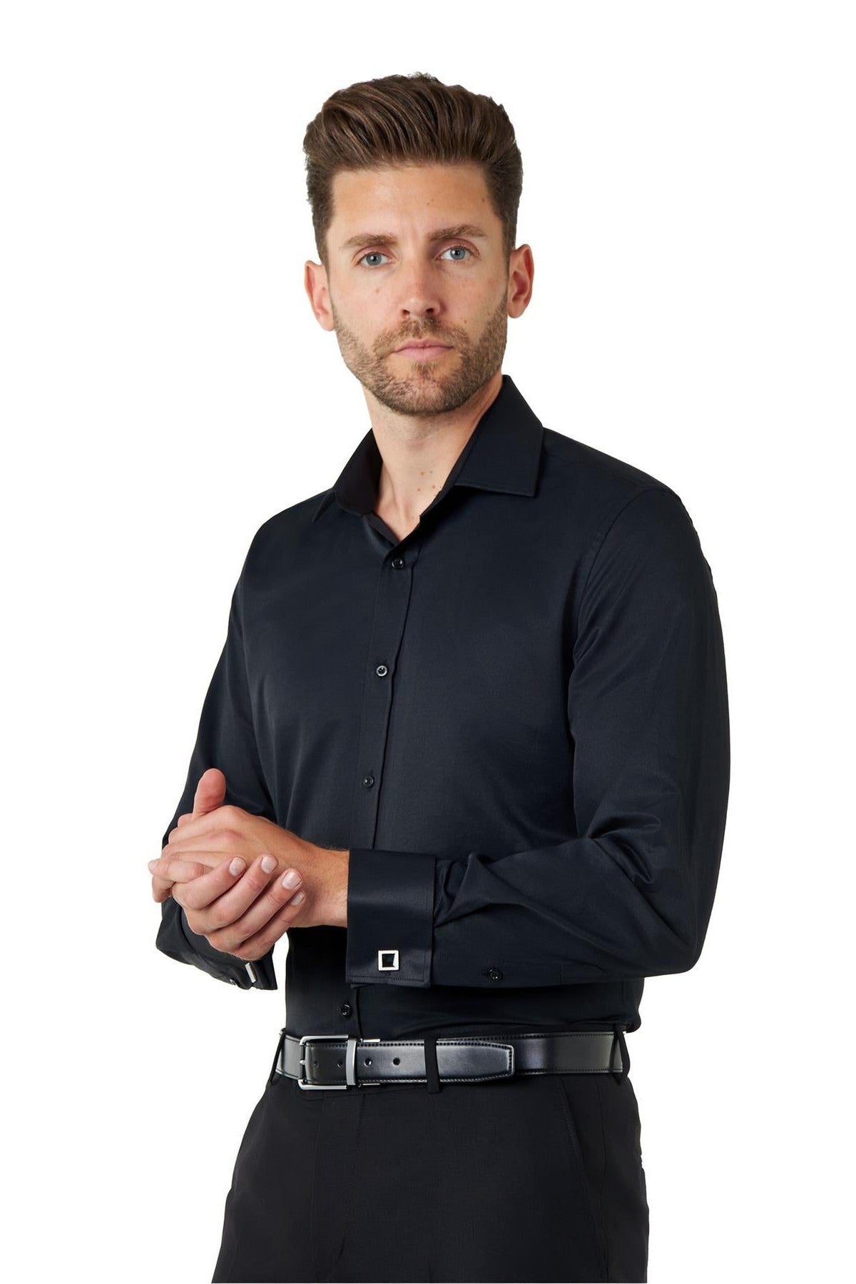 CLASSIC BLACK DOUBLE CUFF TAILORED FIT SHIRT