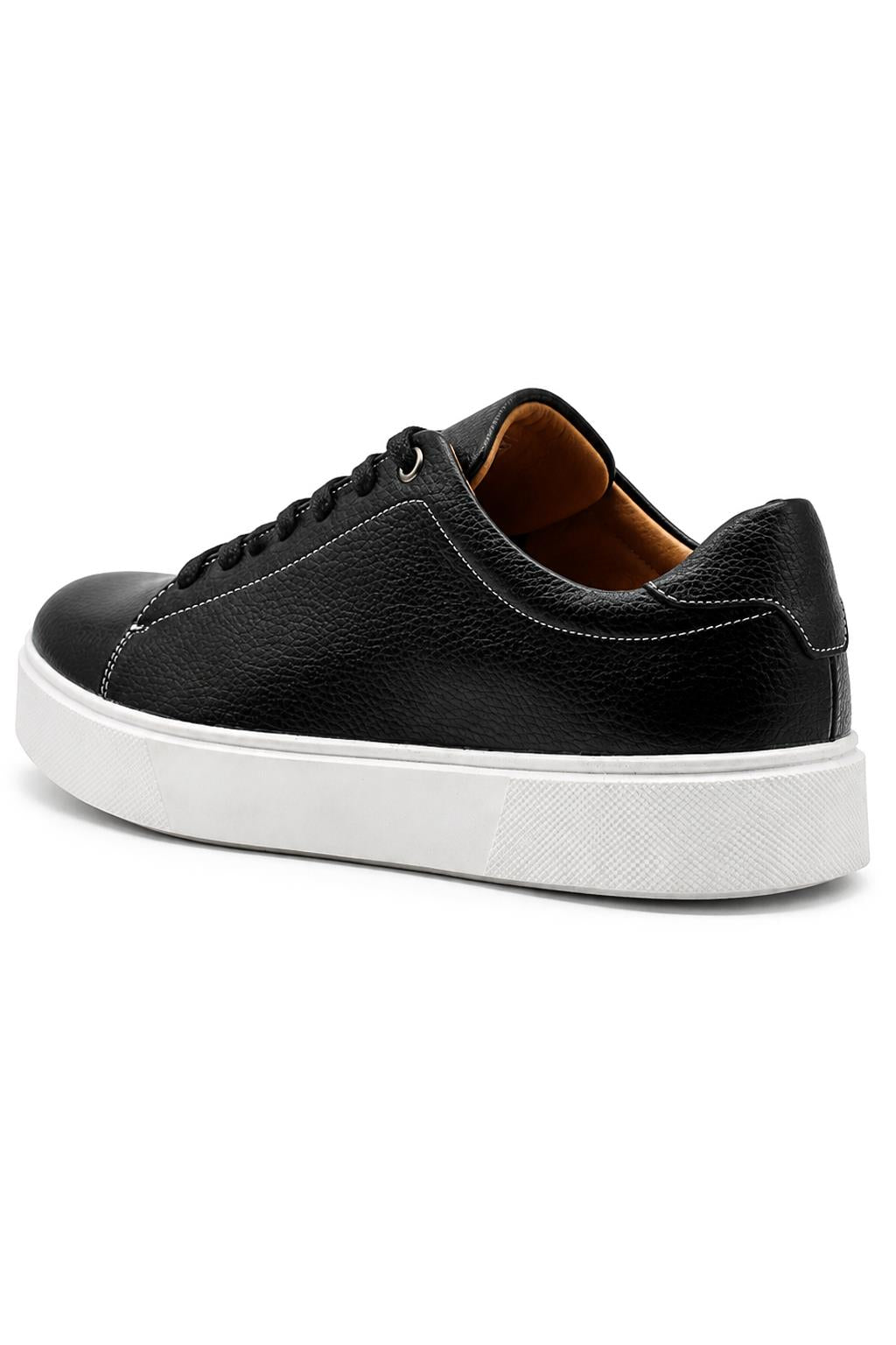 Men’s Black Grain-Effect Faux Leather Lace-Up Trainers
