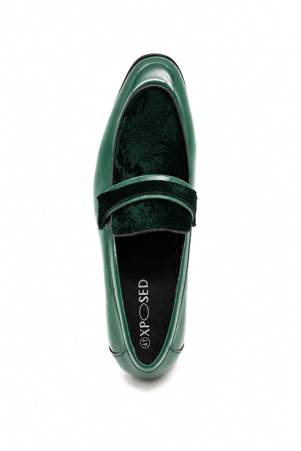 Men's Green Floral Velvet Patent Dress Loafers