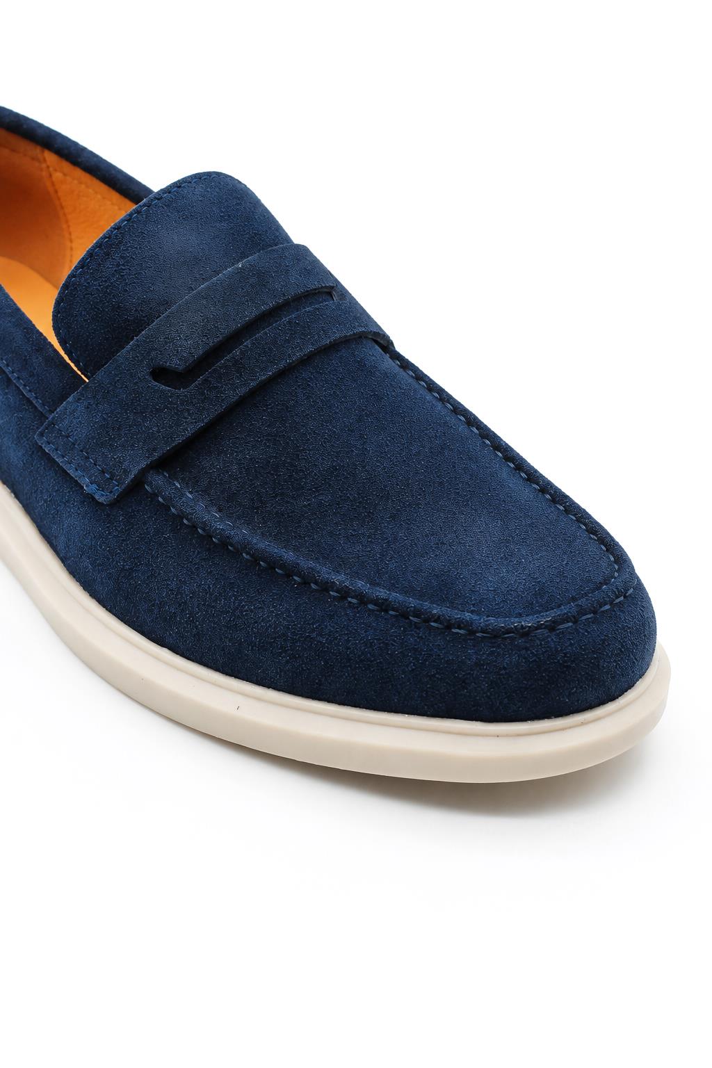 Men’s Milo Navy Blue Suede Leather Penny Loafers