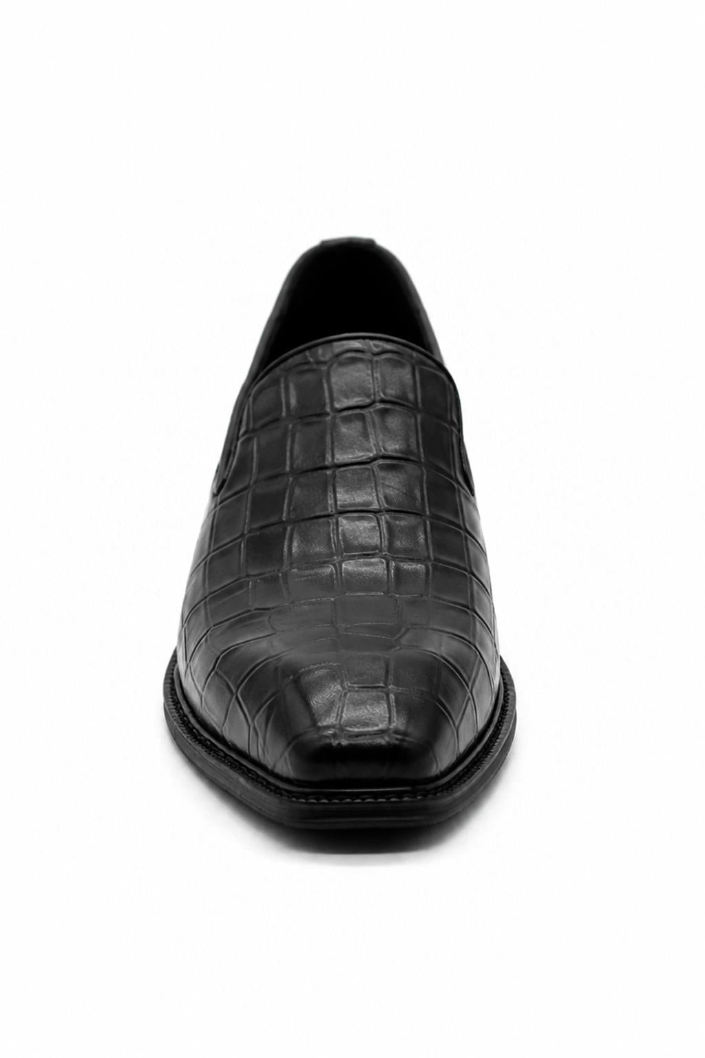 ELBA Men’s Grey Croc Embossed Leather Chisel Toe Loafers