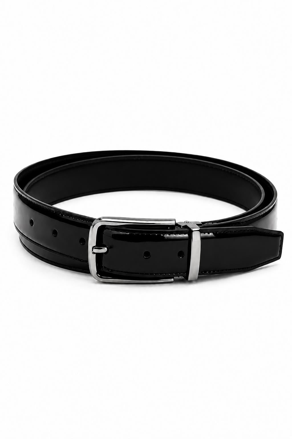 Men's Black Patent Real Leather Formal Belt