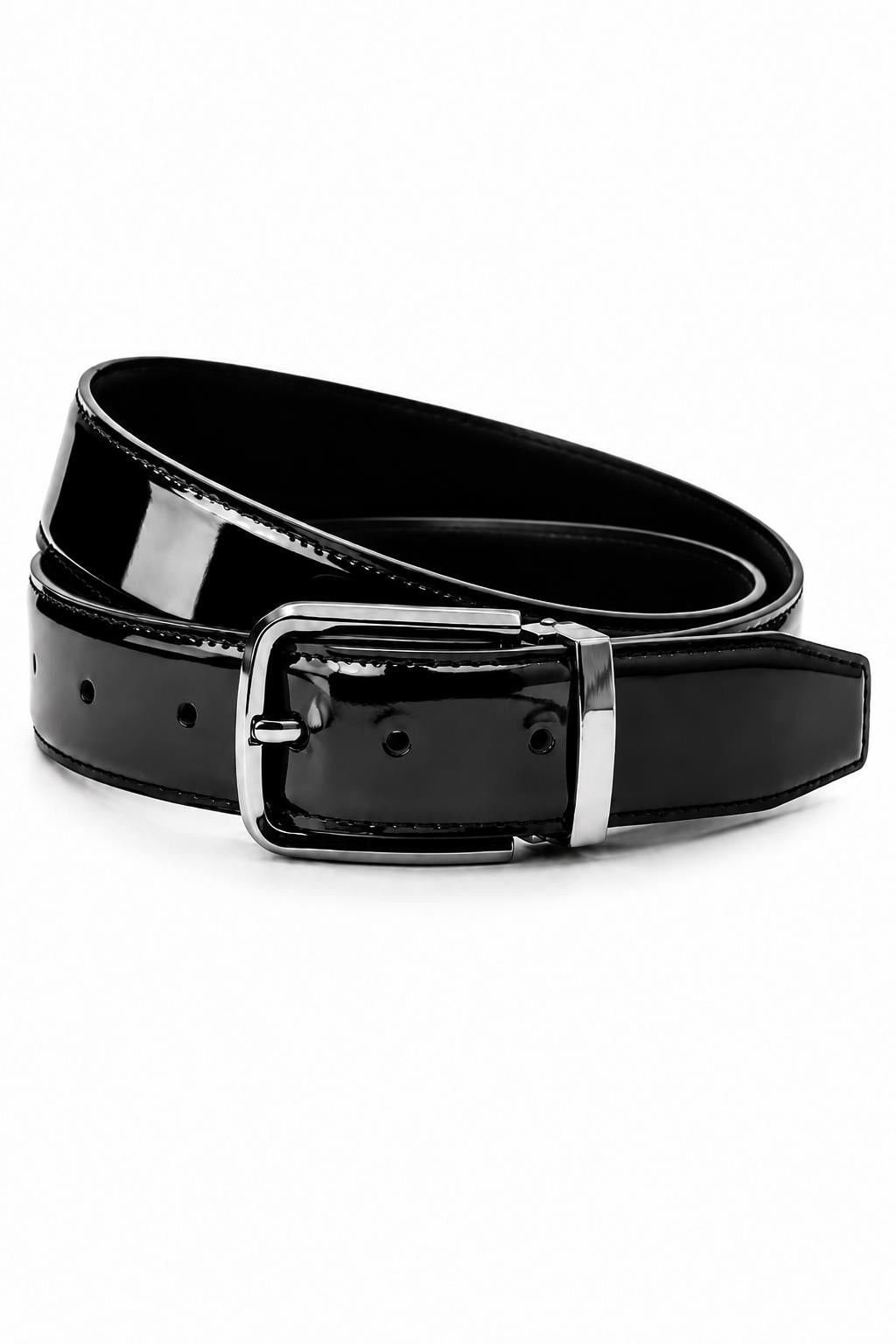 Men's Black Patent Real Leather Formal Belt
