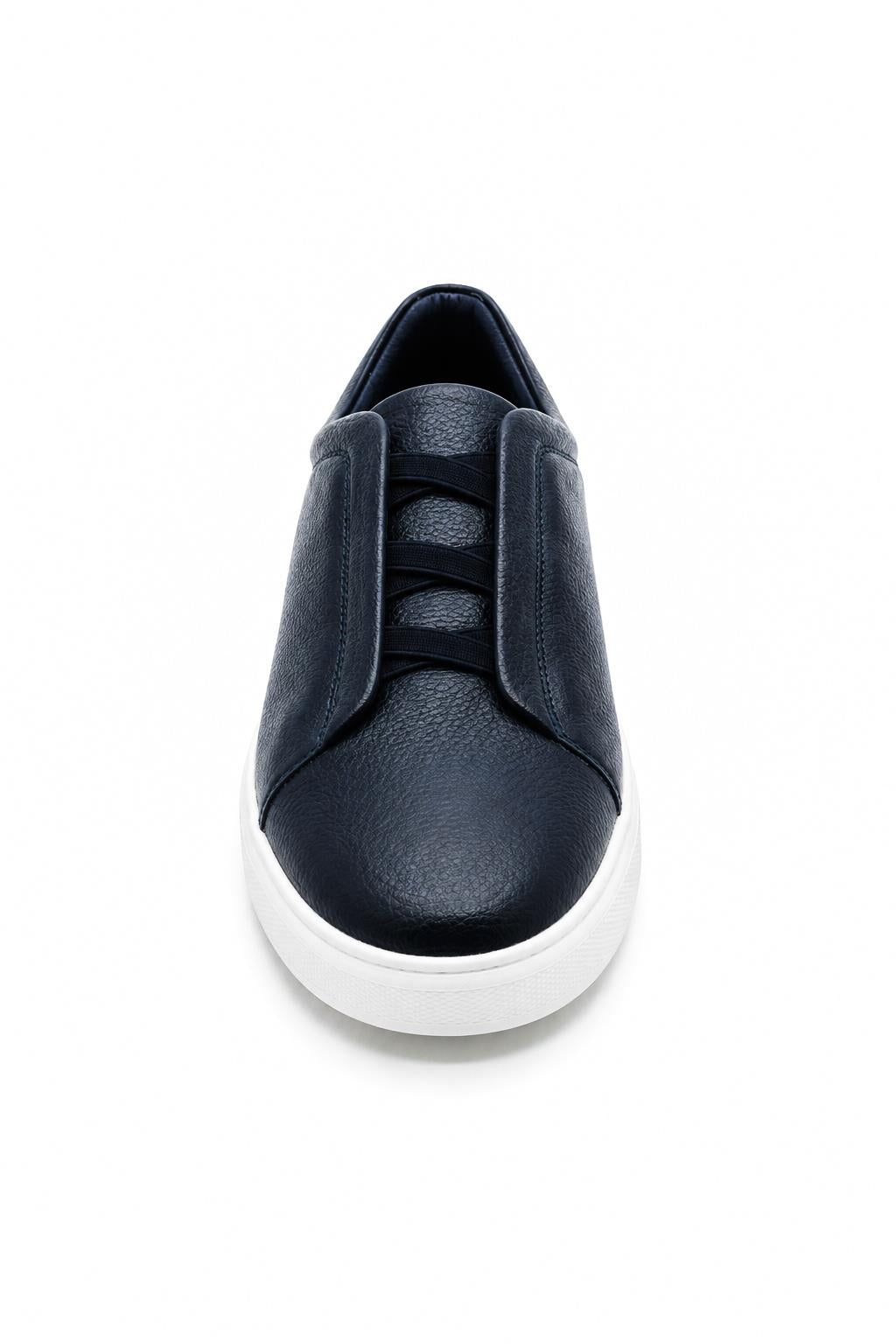 Men’s Navy Faux Leather Slip-On Trainers