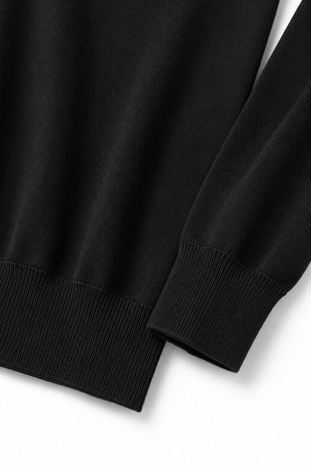Men's Black 100% Cotton Fine Knit Button Neck Polo Jumper