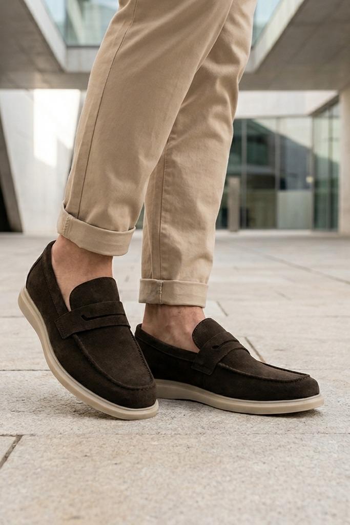Men’s Milo Brown Suede Leather Penny Loafers