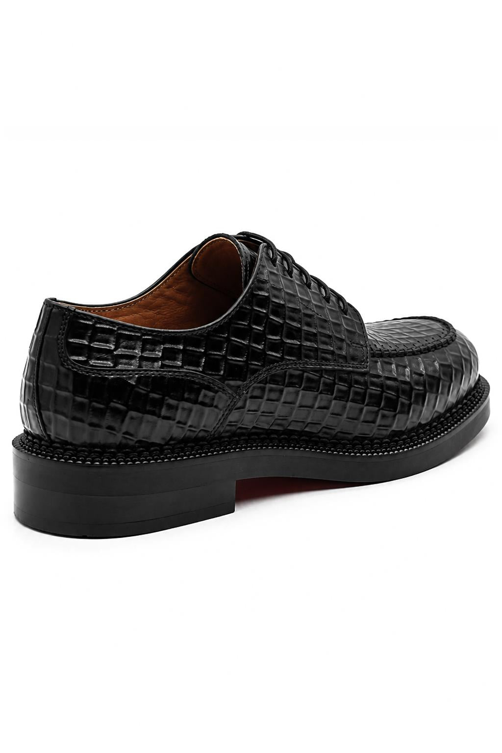 MARLOW Men’s Black Croc-Embossed Leather Moc-Toe Derby Shoes