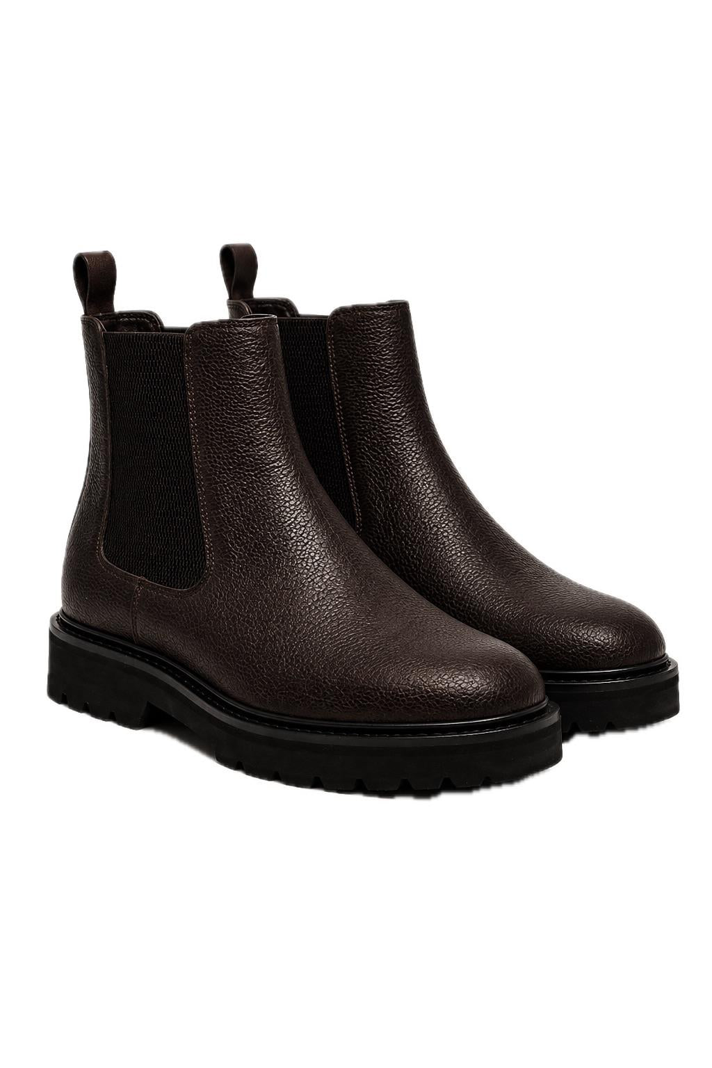 Men’s Brown Grain Leather Lightweight Chunky Sole Chelsea Boots