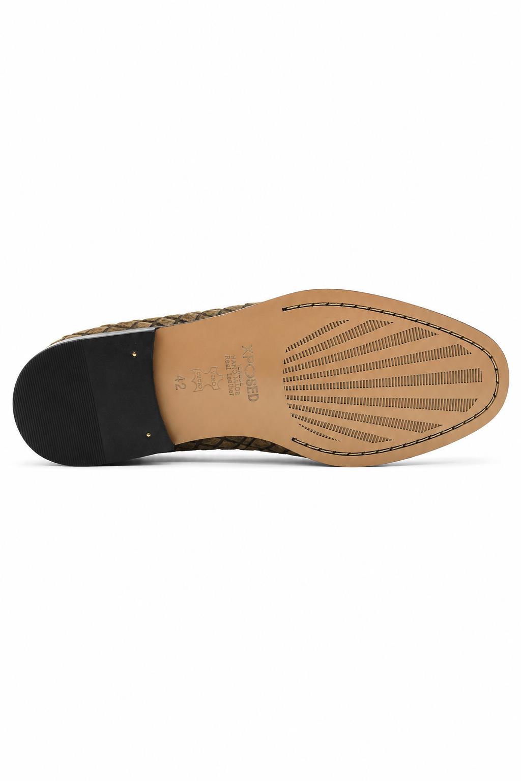 GINO Men’s Brown Patterned Horse Hair Leather Penny Loafers
