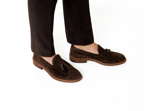 BROWN ITALIAN SUEDE TASSEL LOAFER