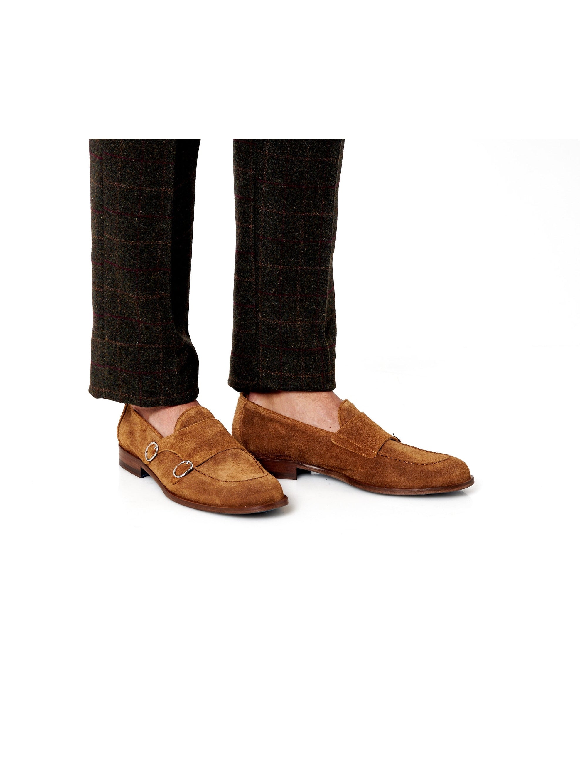 TAN ITALIAN SUEDE DOUBLE MONK BUCKLE LOAFER