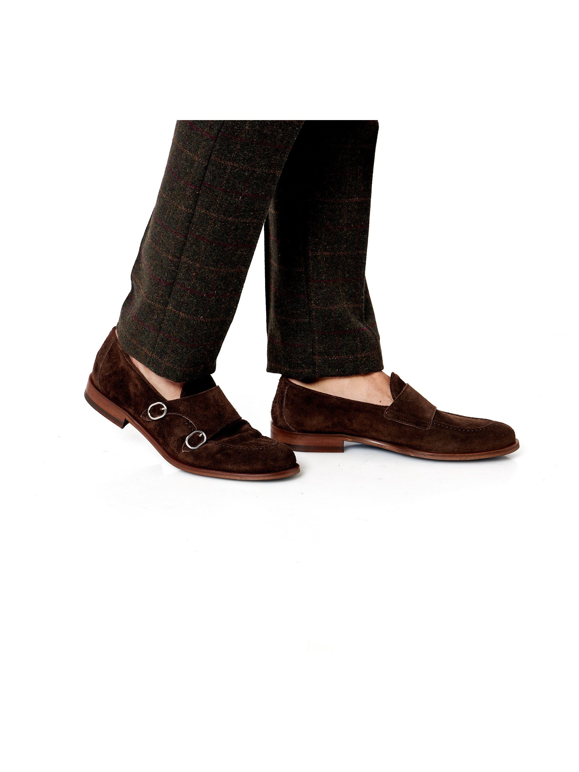 BROWN ITALIAN SUEDE DOUBLE MONK BUCKLE LOAFER