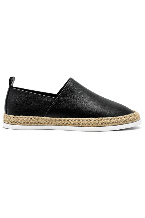 Men’s Black Faux Leather Slip-On Espadrille Shoes