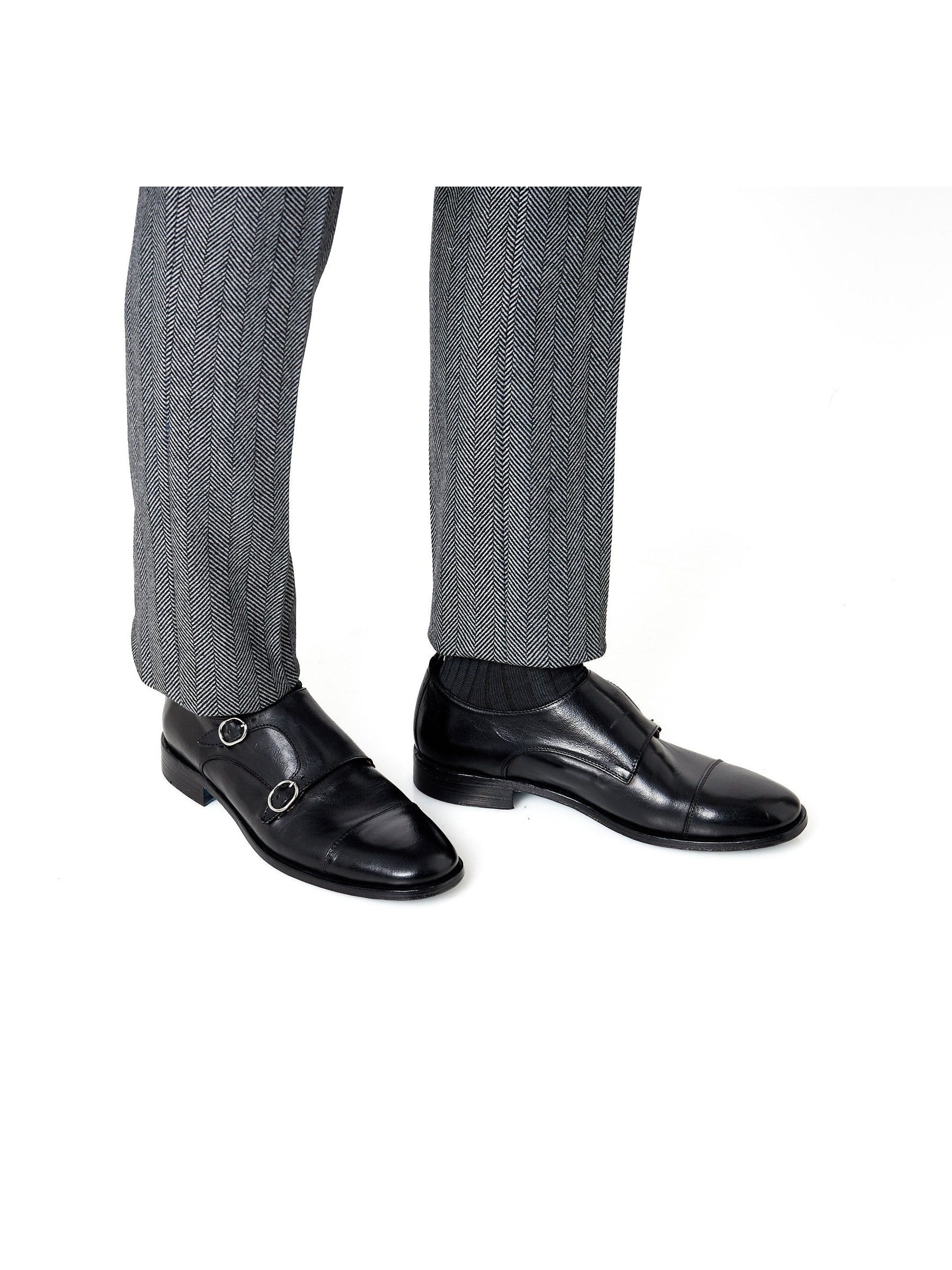 BLACK ITALIAN CALFSKIN DOUBLE BUCKLE MONK LOAFER