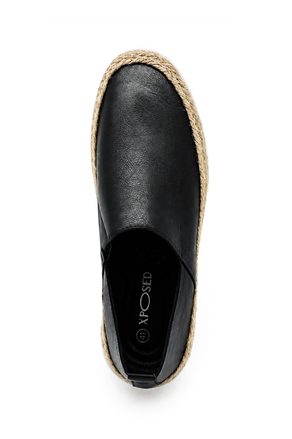 Men’s Black Faux Leather Slip-On Espadrille Shoes
