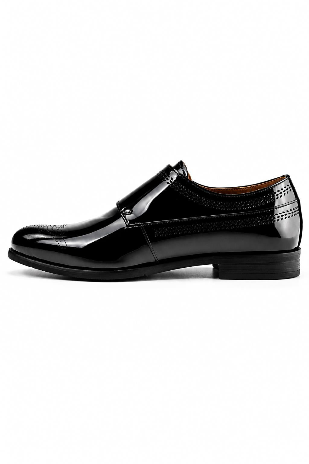 ROAN Men’s Black Hi-Shine Patent Leather Monk Dress Shoes