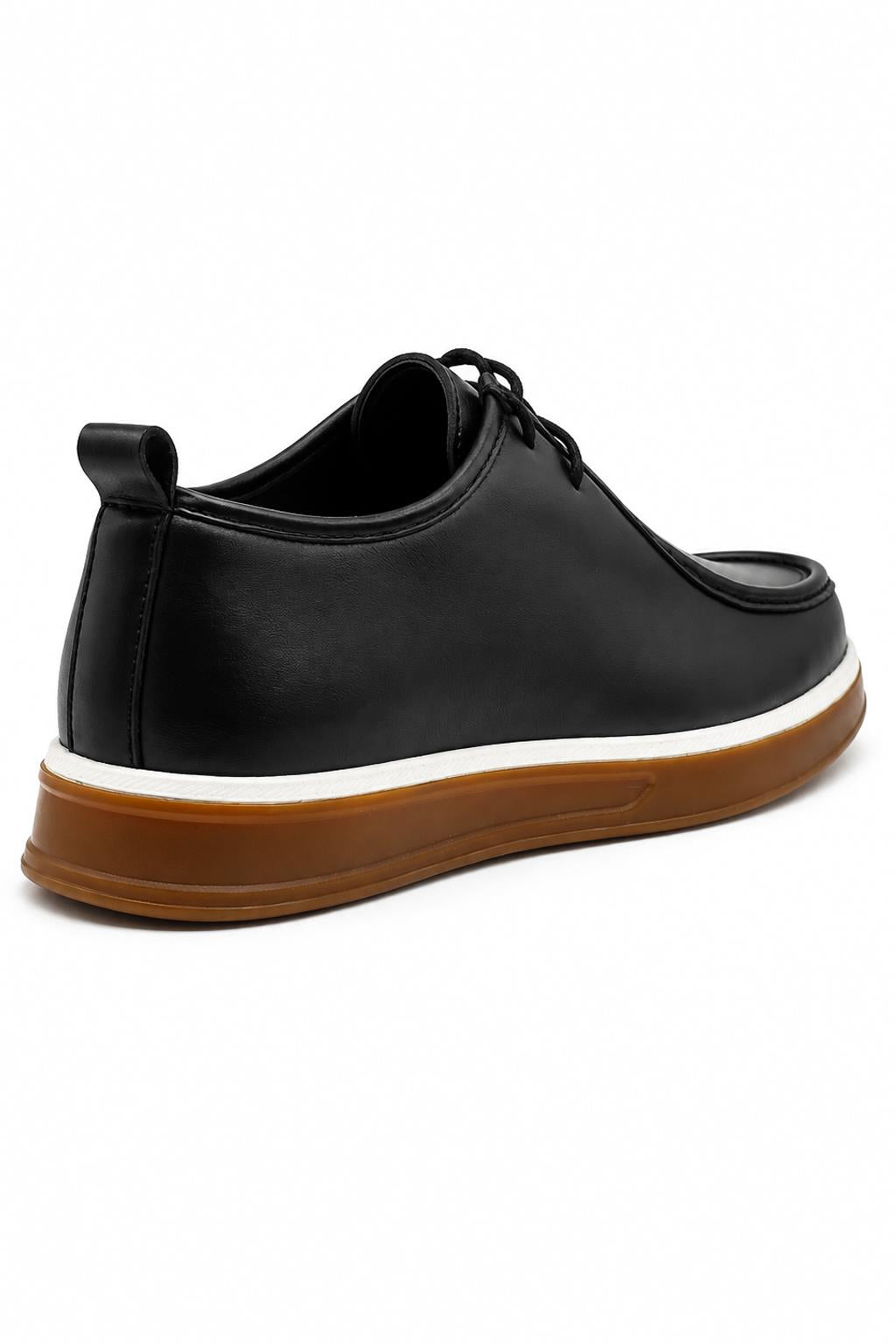 Men's Black Faux Leather Apron Toe Moc-Toe Chukka Boots
