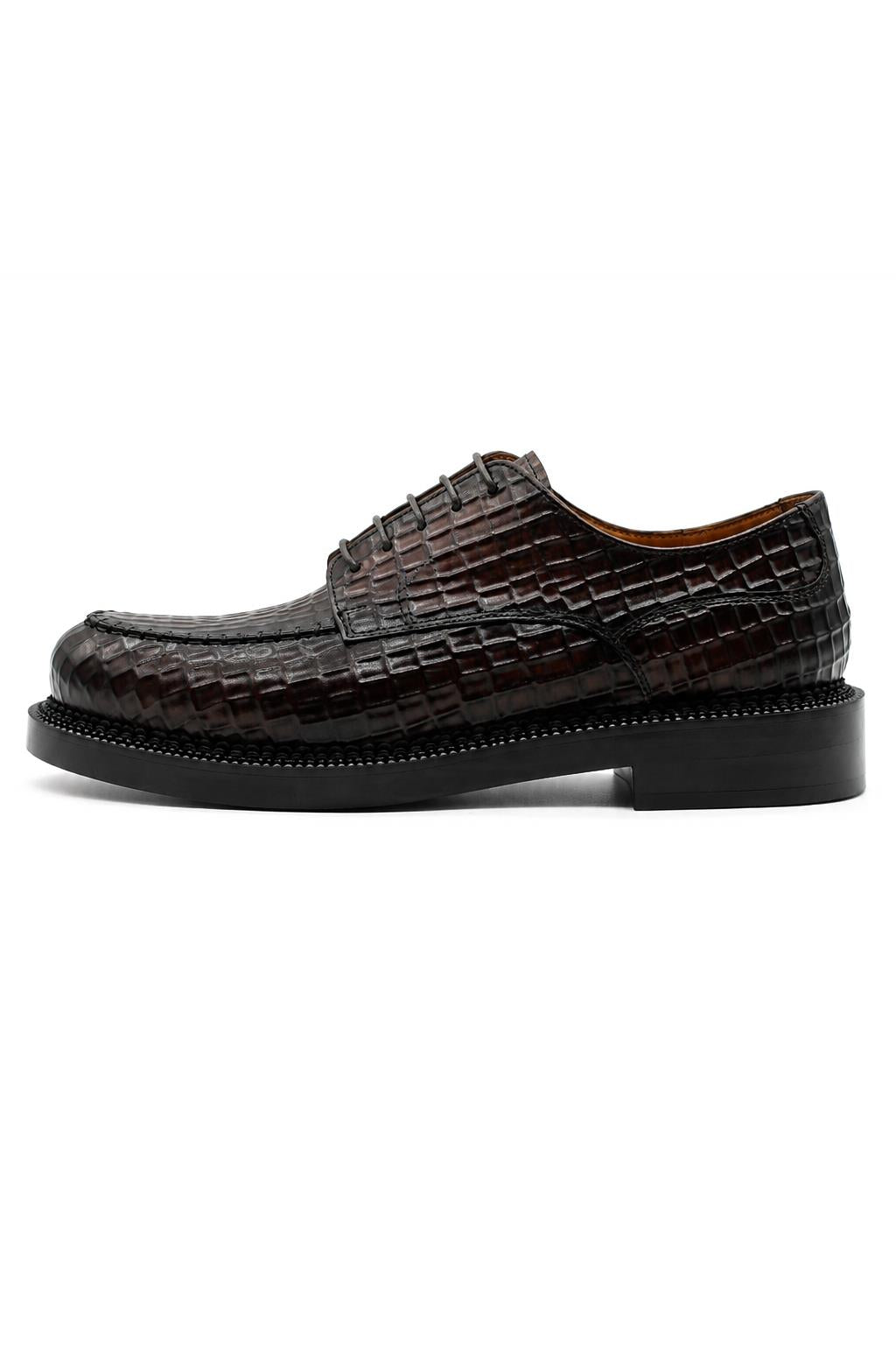 MARLOW Men’s Dark Brown Croc-Embossed Leather Moc-Toe Derby Shoes