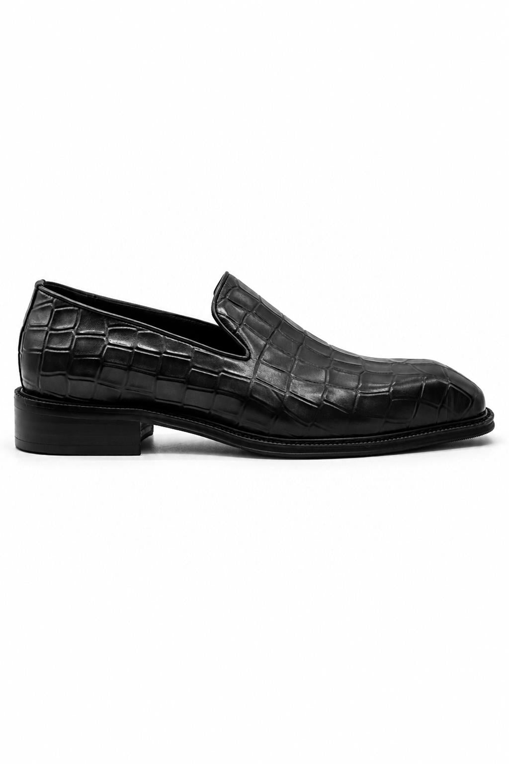 ELBA Men’s Grey Croc Embossed Leather Chisel Toe Loafers