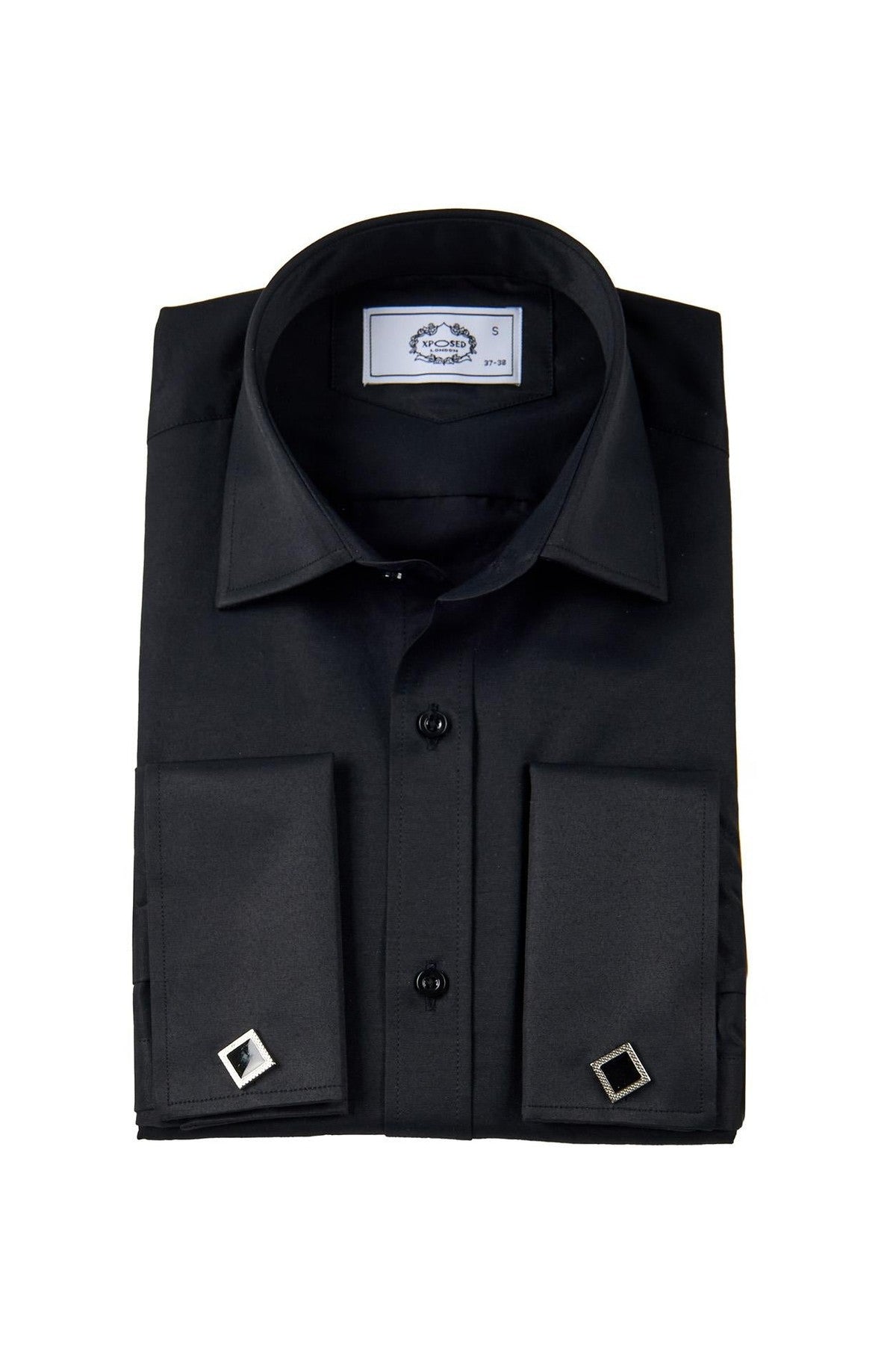 CLASSIC BLACK DOUBLE CUFF TAILORED FIT SHIRT