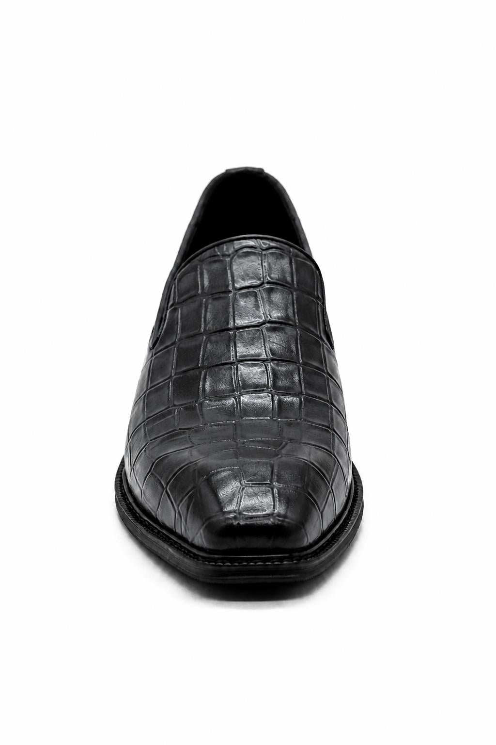 ELBA Men’s Grey Croc Embossed Leather Chisel Toe Loafers