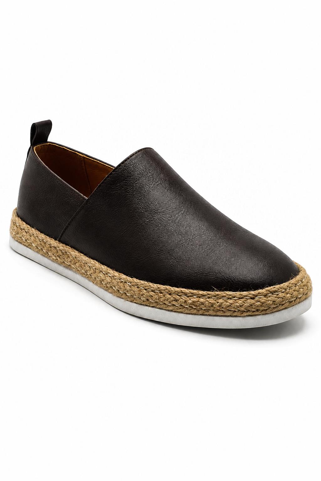 Men’s Brown Faux Leather Slip-On Espadrille Shoes