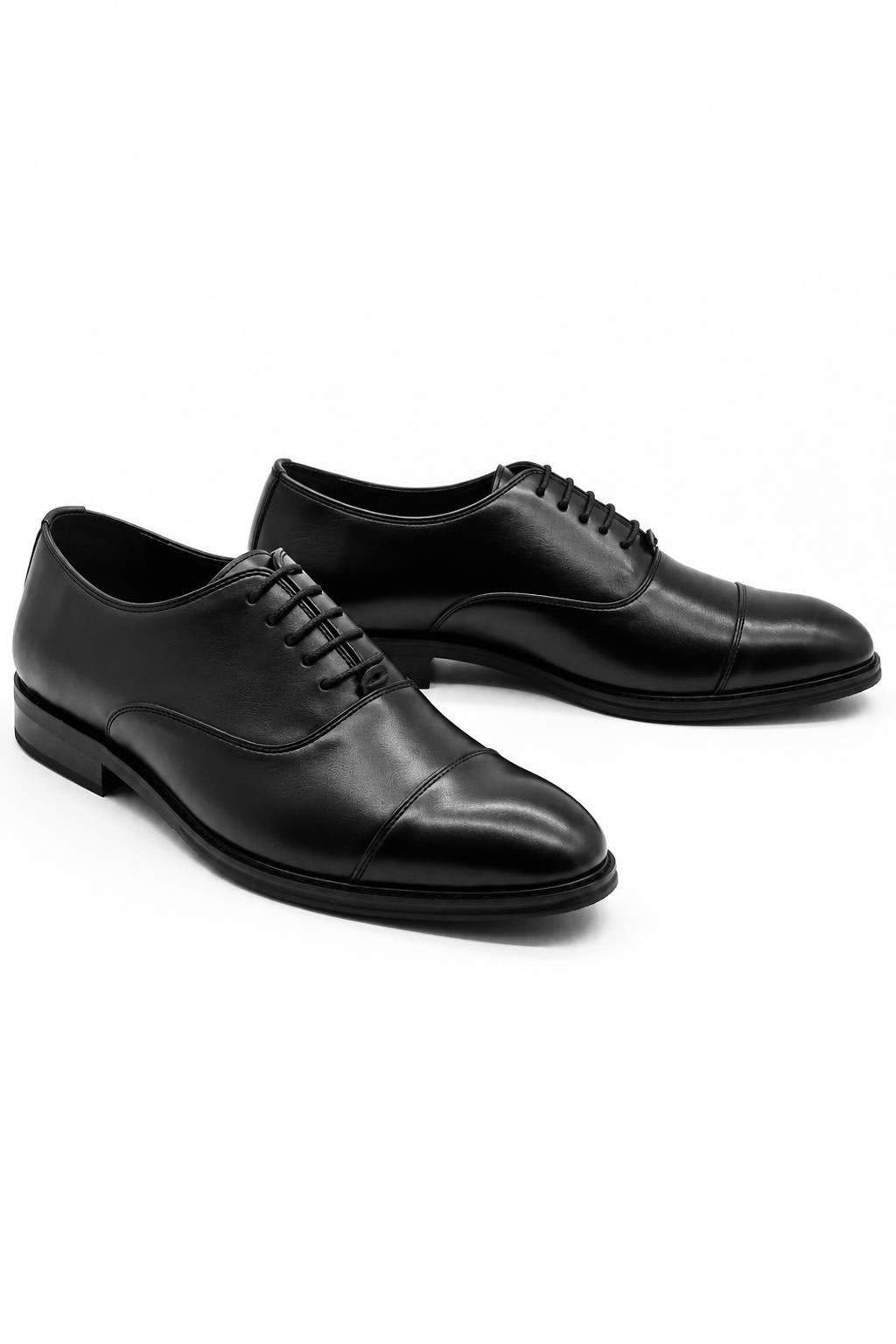 Men's Black Faux Leather Toe Cap Oxford Shoes