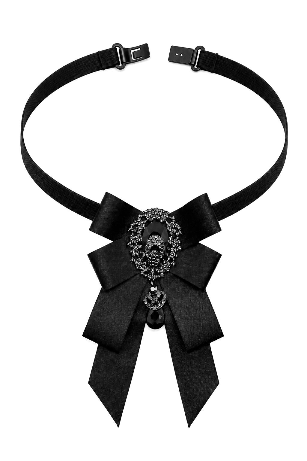 Men’s Black Glitter Jewelled Short Ribbon Wedding Brooch Bow Tie