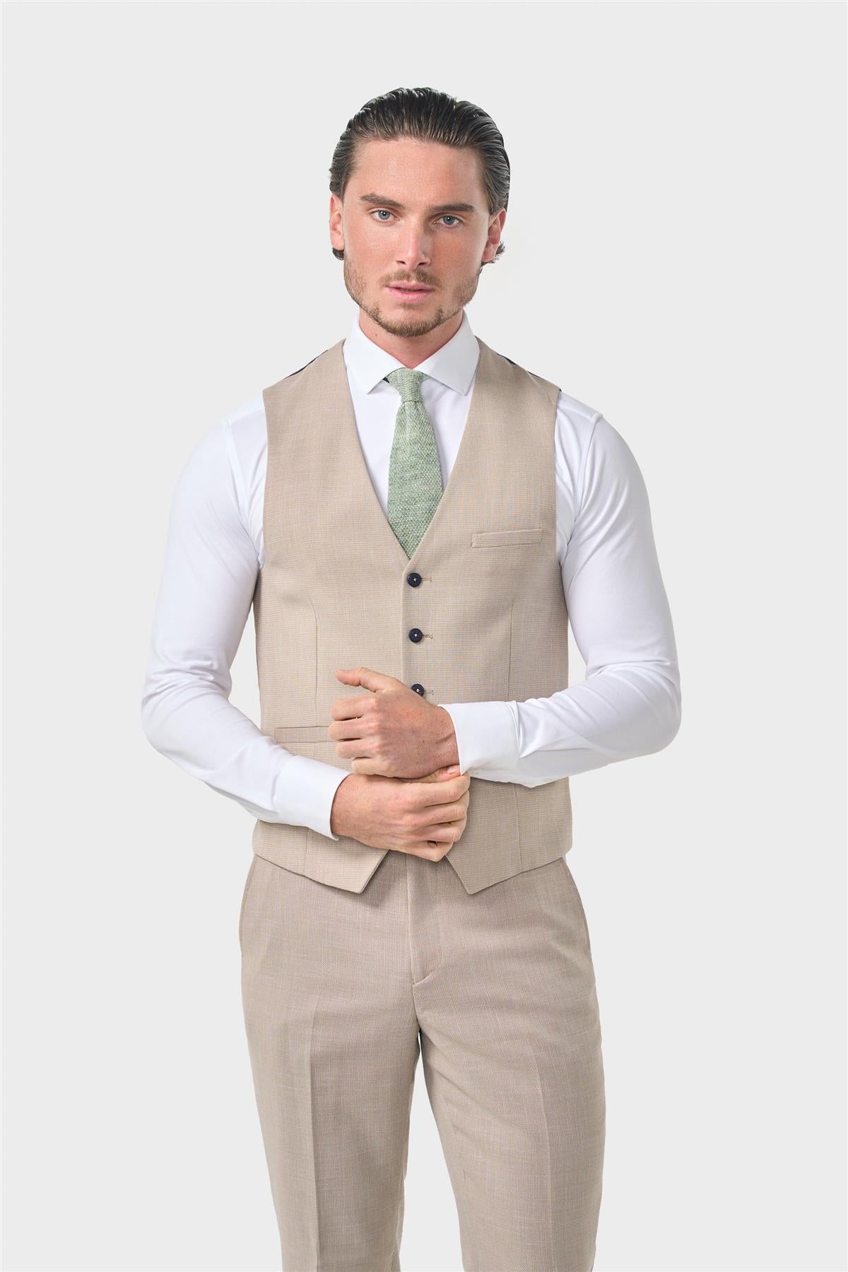 MIAMI – TAILORED FIT LINEN BLEND STONE 3 PIECE SUIT