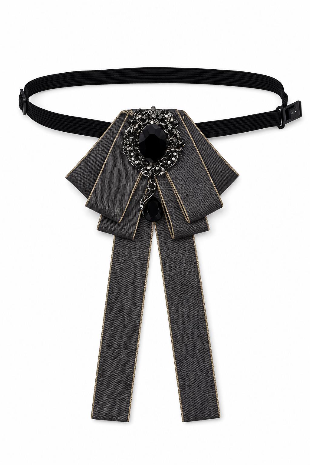 Men’s Dark Grey Jewelled Ribbon Brooch Bow Tie