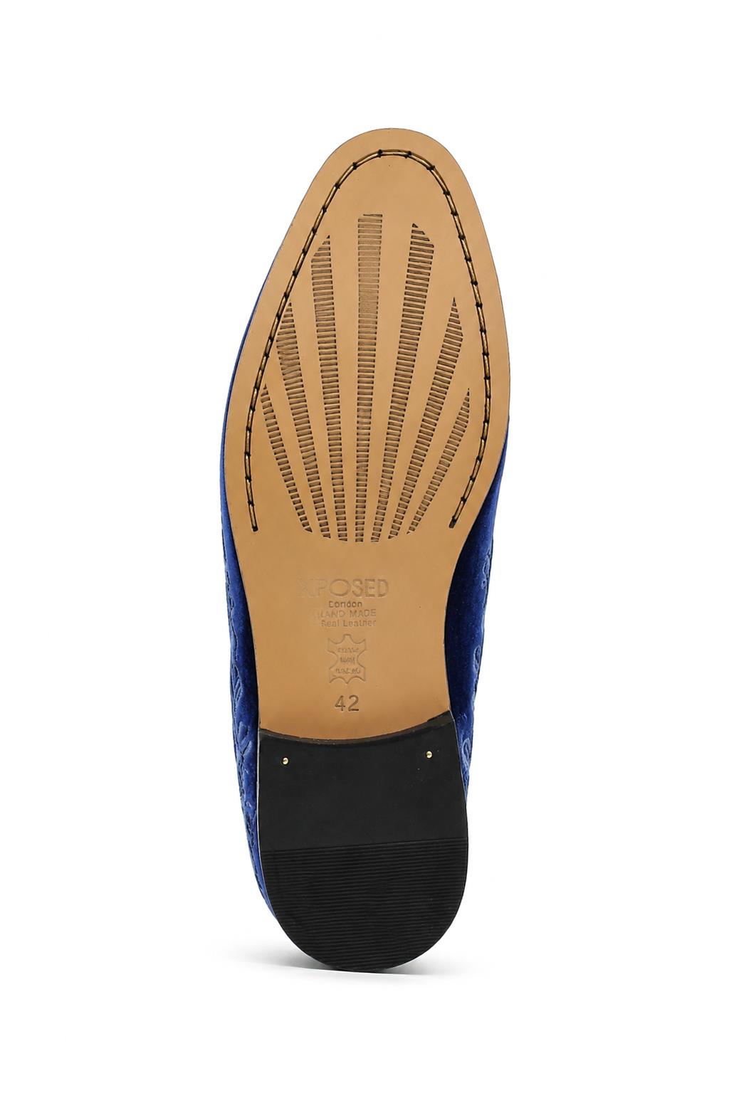 FRED Men’s Navy Blue Embroidered Velvet Party Loafers