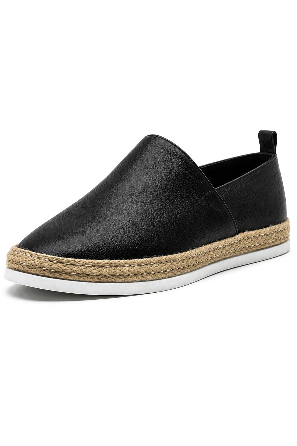 Men’s Black Faux Leather Slip-On Espadrille Shoes