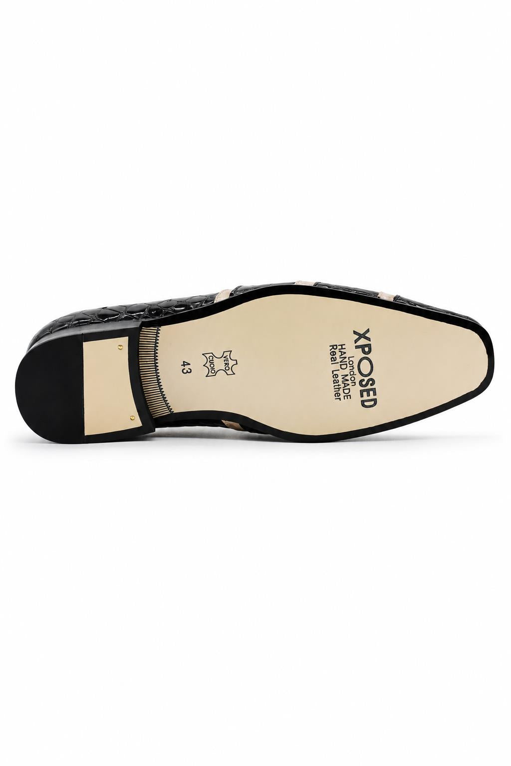 Men’s Black & Beige Shiny Patent Print Occasion Shoes