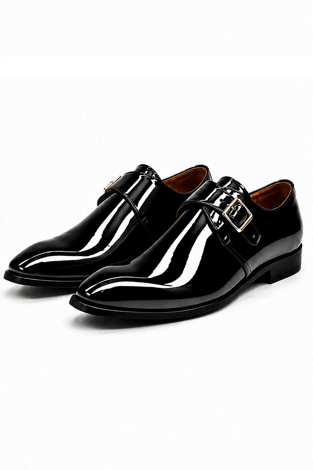 VALE Men’s Black Patent Leather Single Monk Strap Shoes