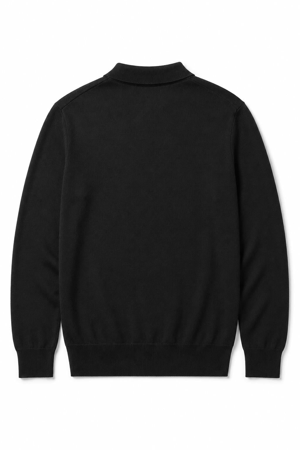 Men's Black 100% Cotton Fine Knit Button Neck Polo Jumper