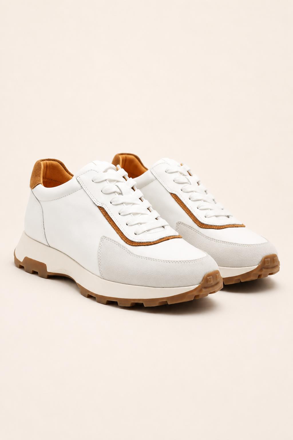 Men's White Handmade Real Leather Trainers